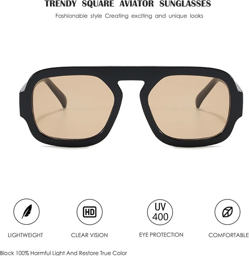 MUNSADE Trendy Square Aviator Sunglasses for Women Flat Top Designer Stylish Frame Sun Glasses Vintage Shades - Image 2